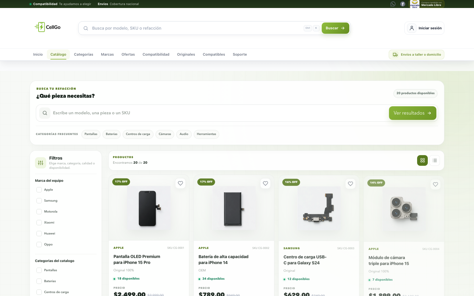Catálogo de refacciones y compatibilidades de CellGo