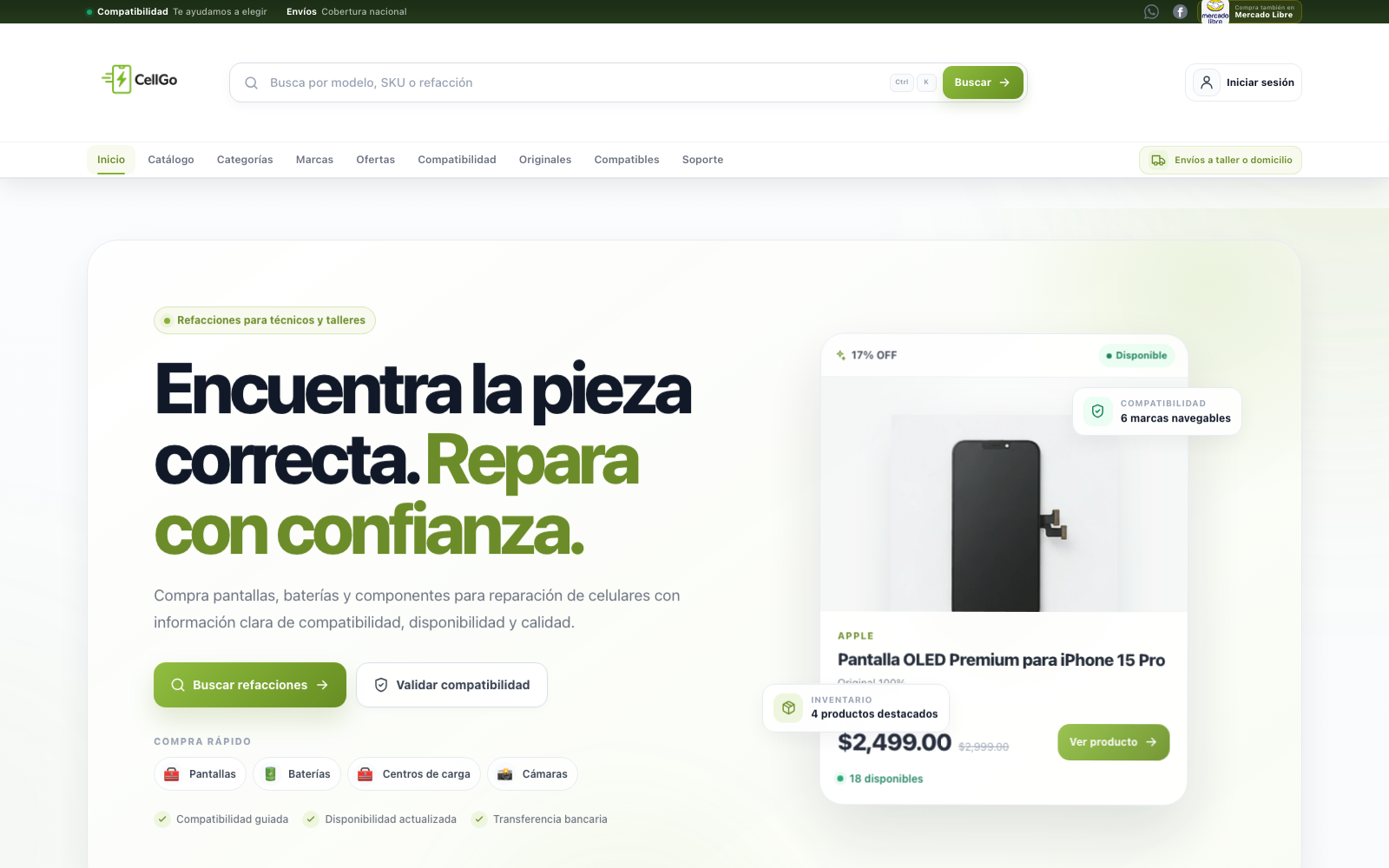 Tienda en línea de refacciones desarrollada para CellGo